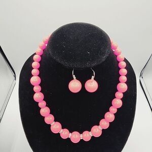 Pink beaded necklace & earrings set